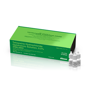 Alcon Tetracaine Hydrochloride Ophthalmic Solution 0.5% box with sterile dropper bottles