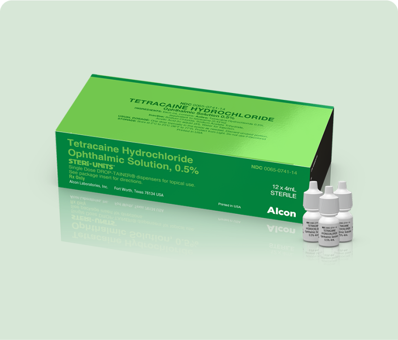 Alcon Tetracaine Hydrochloride Ophthalmic Solution 0.5% box with sterile dropper bottles