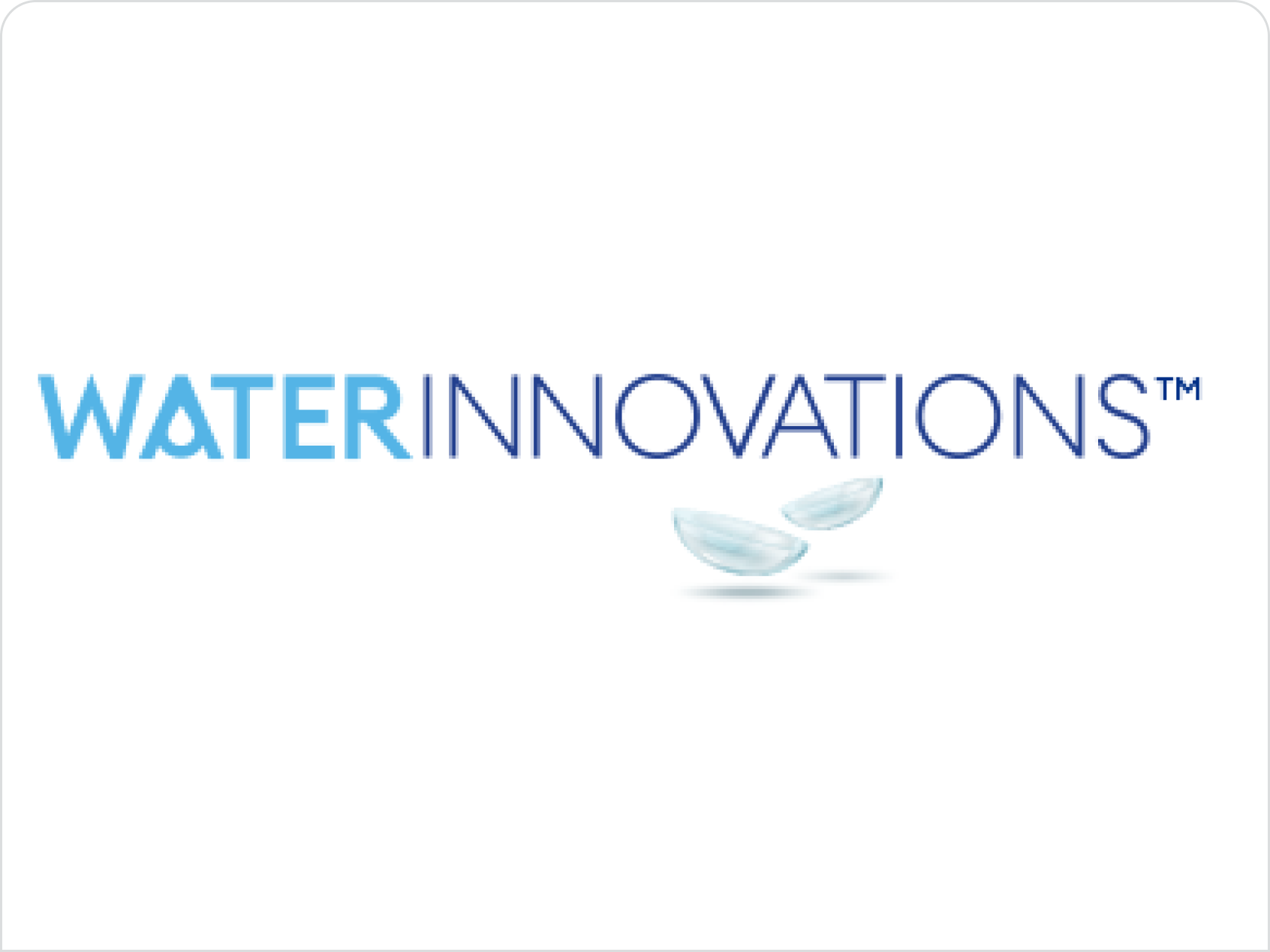 WaterInnovations logo with two translucent contact lenses underneath the wordmark