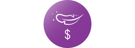 Feather and dollar sign icon on a purple background