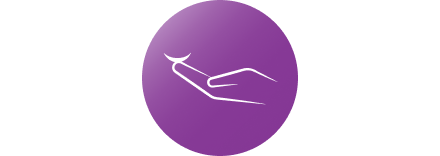 Hand holding a contact lens on a finger on a purple background