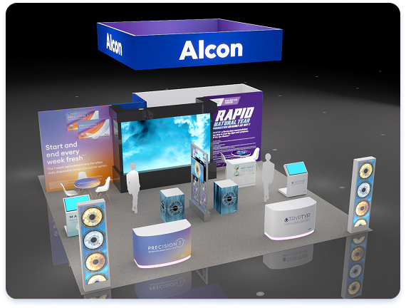 A 3d virtual rendering of the 2026 Alcon AOA Booth