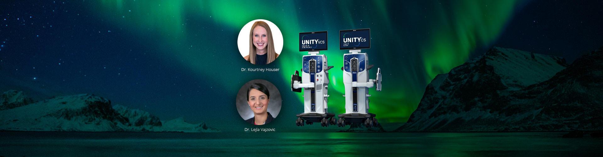 Two doctors next to Unity surgical equipment