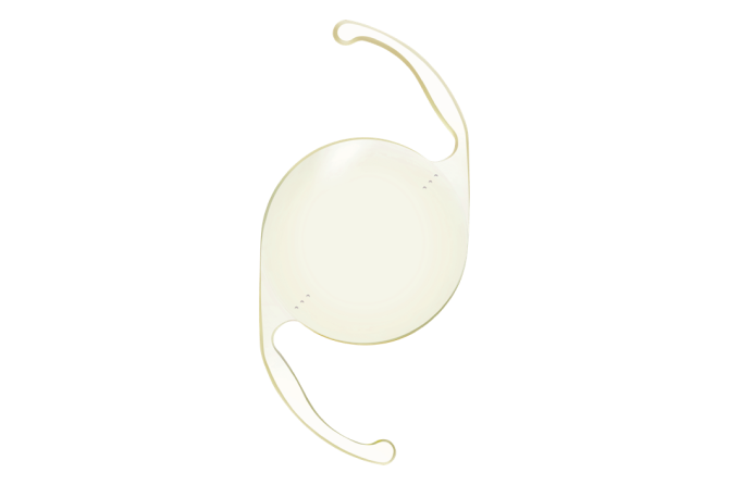 Computer-generated image of a Clareon Toric IOL.