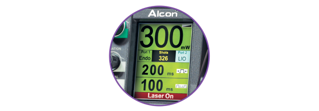 Close up of the PUREPOINT Laser System’s settings screen.