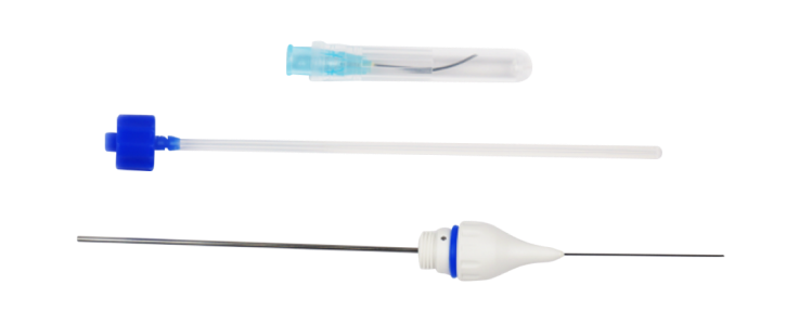 23G anterior vitrectomy disposable tip and anterior vitrectomy  consumable displayed beside each other.
