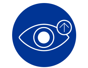 Blue circle with eye icon and up arrow