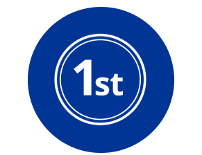Blue circle with icon 1st