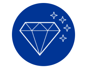 Blue circle with icon diamond and stars