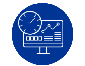 Blue circle with monitor and timer icon