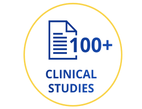 Document icon and number of clinical studies in yellow ring