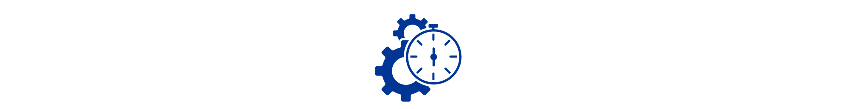 Blauw pictogram van twee tandwielen achter een stopwatch.  