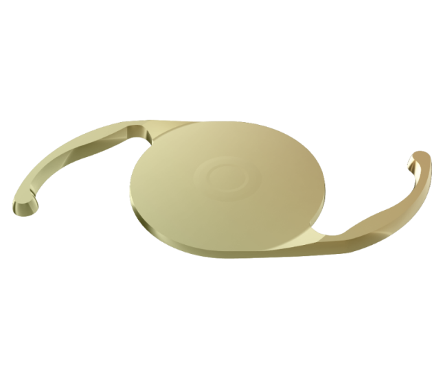 Gouden 3-dimensionale afbeelding van de AcrySof IQ Vivity® IOL.   