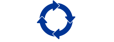 Een blauw pictogram van een cirkel bestaande uit vier verbonden pijlen. 