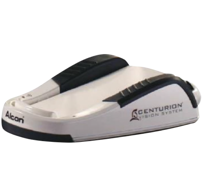 Een afbeelding van de draadloze CENTURION Vision System-voetpedaal. 