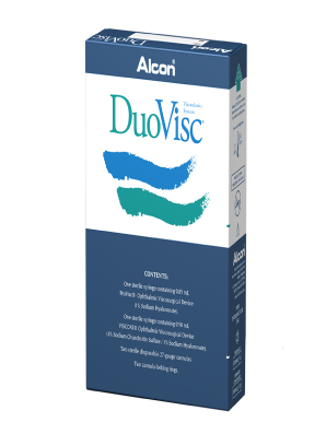 Alcon’s DuoVisc OVD product box. This product contains 0.50 ml of Viscoat and 0.85 ml of ProVisc.