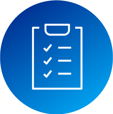 Een pictogram van een clipboard met vinkjes die verschijnen over een blauwe achtergrond.