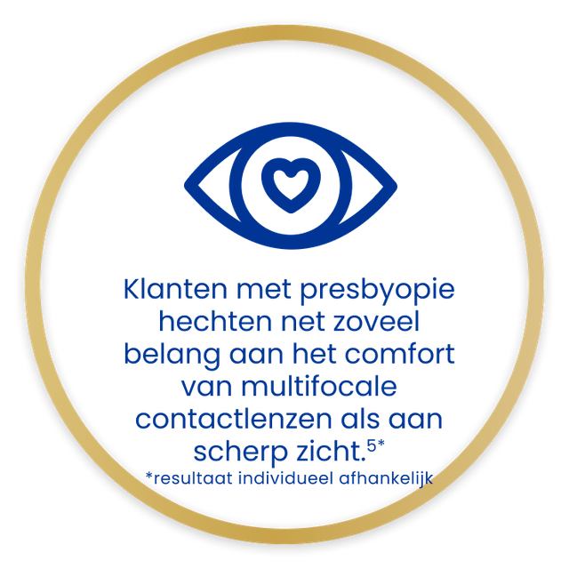 Text in gold circle and eye icon