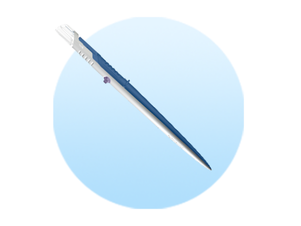Wegwerp chirurgische scalpel op een lichtblauwe ronde achtergrond.