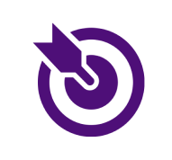 Donkerpaars pictogram van een doelwit met een pijl in het midden.