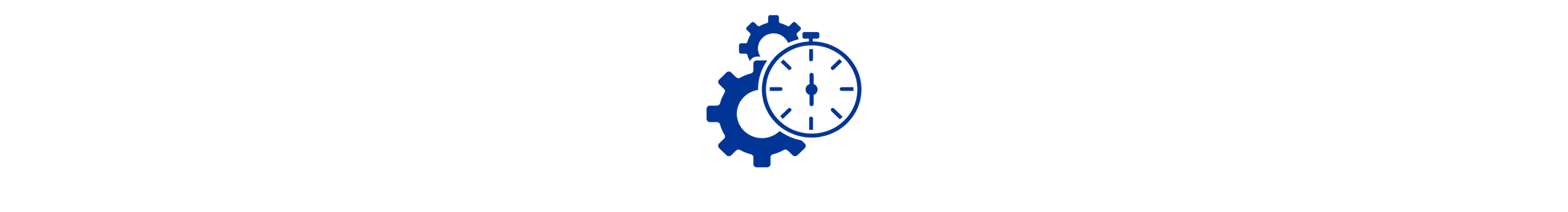 Een blauw pictogram van twee versnellingen en een stopwatch.  