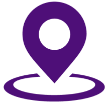 Een paarse pictogram van een kaartmarker.
