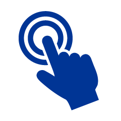 Een blauw pictogram van een vinger die een knop aanraakt.