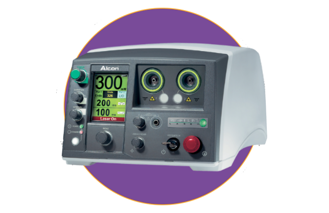 Een afbeelding van de PUREPOINT Laser op een paarse achtergrond.  