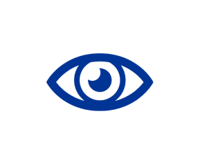 Donkerblauw oogpictogram op een lichtblauwe achtergrond. 
