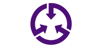 Een paars logo van een cirkel met 3 pijlen die naar binnen wijzen.