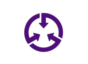 Een paars logo van een cirkel met 3 pijlen die naar binnen wijzen.