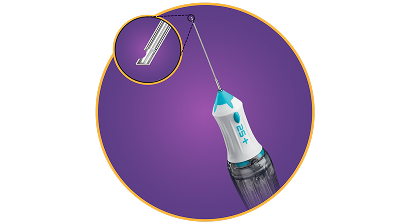 Een productfoto van de 25+ Gauge Ultravit sonde met een close-up van de sondepunt.  