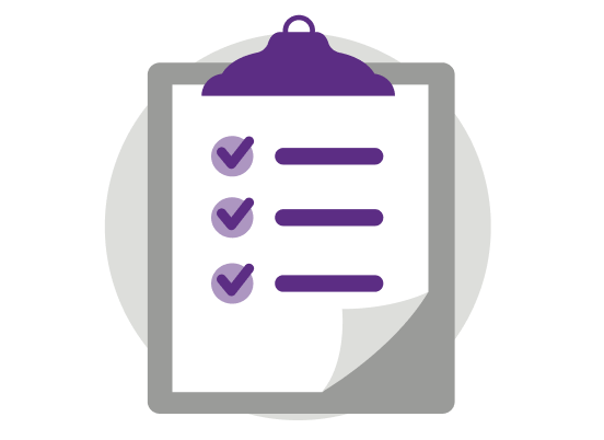 An icon of a clipboard with items checked off a list
