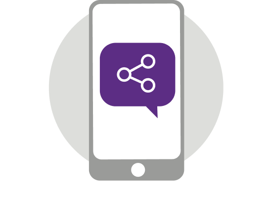 Mobile phone with share icon on screen