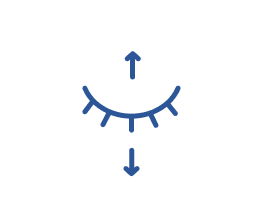 Illustration of a closed eye with arrows pointing up and down, representing the action of blinking or moving the eyelid