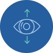 Icon with a stylized eye and green arrows pointing up and down, representing eye movement or vision assessment