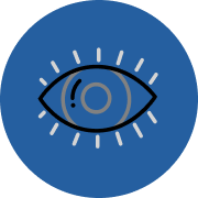Icon with a stylized eye surrounded by radiating lines, representing vision, eye health, or alertness