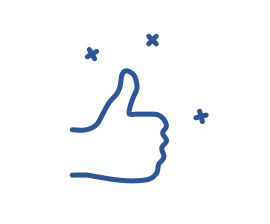 Simple line drawing of a thumbs-up hand gesture with a small sparkle symbol, indicating approval or success
