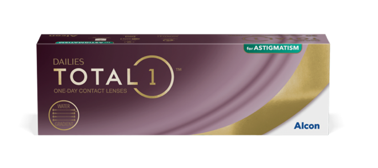Dailies Total1 for Astigmatism One-Day Contact Lenses product box by Alcon