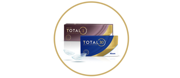 Product boxes for Dailies Total1 daily and Total30 monthly contact lenses