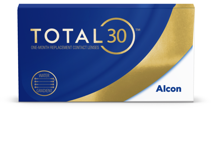 Total30 monthly replacement contact lens product box floating in clouds